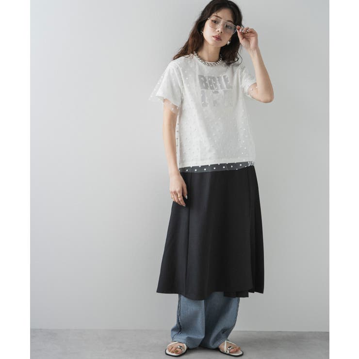 チュールレイヤード箔プリントTシャツ 韓国 夢展望 | 夢展望 | 詳細画像4 