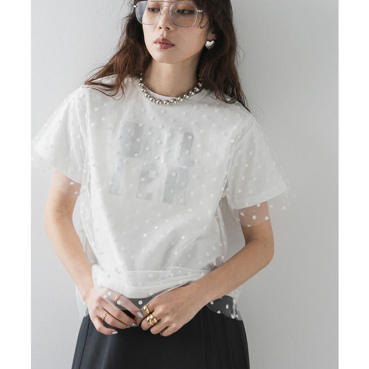 チュールレイヤード箔プリントTシャツ 韓国 夢展望 | 夢展望 | 詳細画像5 