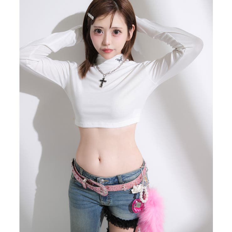 選べるタイプハイネッククロップド丈長袖カットソートップス 韓国 夢展望 | 夢展望 | 詳細画像2 