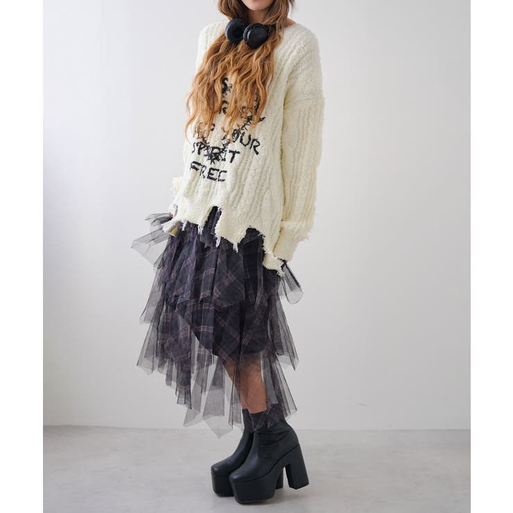 チェック柄・迷彩柄・レオパード柄チュールイレヘムスカート 韓国 夢展望 | 夢展望 | 詳細画像3 