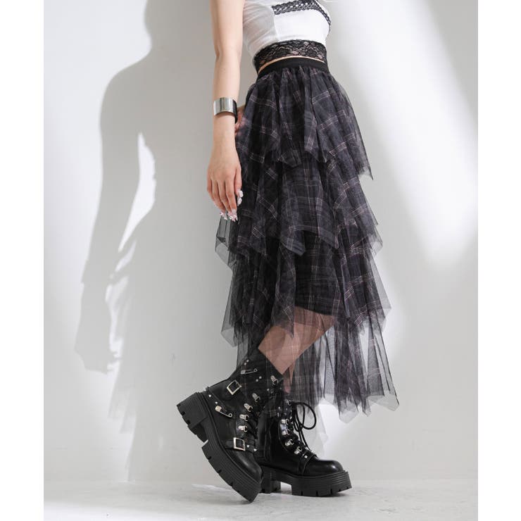 チェック柄・迷彩柄・レオパード柄チュールイレヘムスカート 韓国 夢展望 | 夢展望 | 詳細画像8 