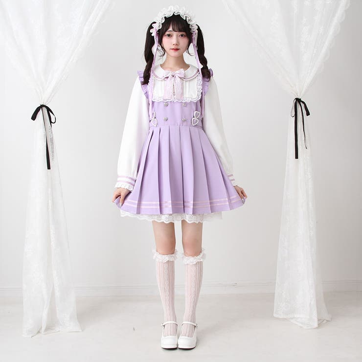 地雷系　量産型　DimMoire風　ワンピース ストライプ Princess Melody】ダブルりぼんチェックレイヤードワンピース