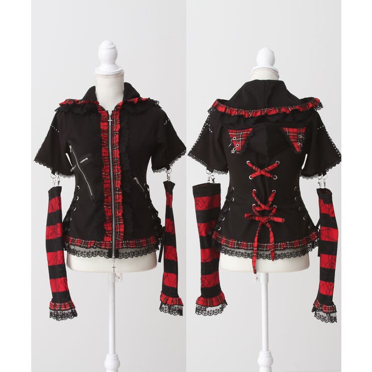 猫耳チェックフリルクモレースパンクショートトップス 量産型 地雷系 夢展望 | DearMyLove | 詳細画像43 