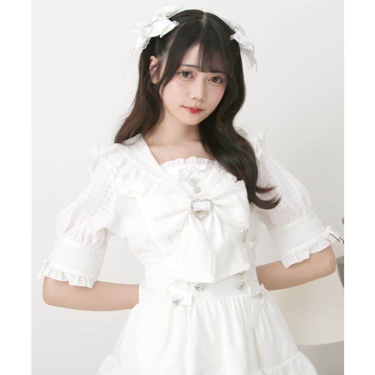 地雷 プリメロ セーラー ブラウス リボン プリーツ スカパン セットアップ ❤︎ MA*RS】クロスチャーム付きリボンプリーツスカパン - ブラック