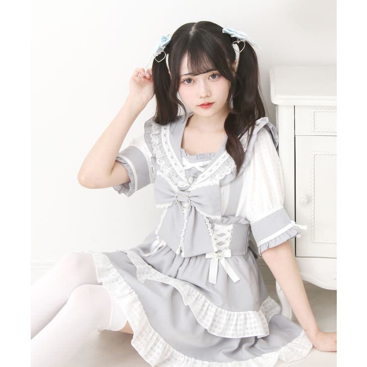 シアーギンガムフリルレースリボンセーラーブラウス 量産型 地雷系 夢