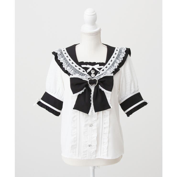 シアーギンガムフリルレースリボンセーラーブラウス 量産型 地雷系 夢