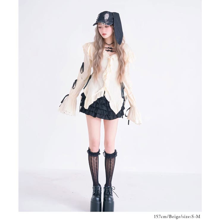 レースアップリボンサブカルフルフリシャツブラウス 韓国 夢展望 | 夢展望 | 詳細画像4 