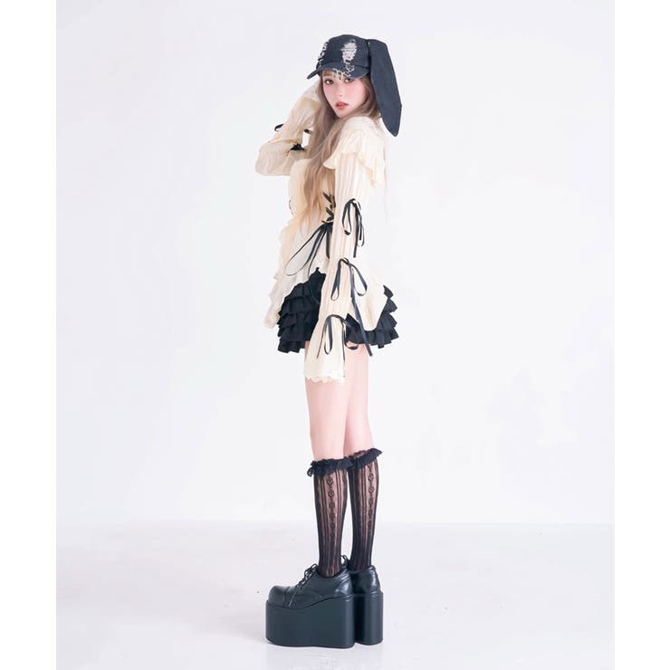 レースアップリボンサブカルフルフリシャツブラウス 韓国 夢展望 | 夢展望 | 詳細画像6 