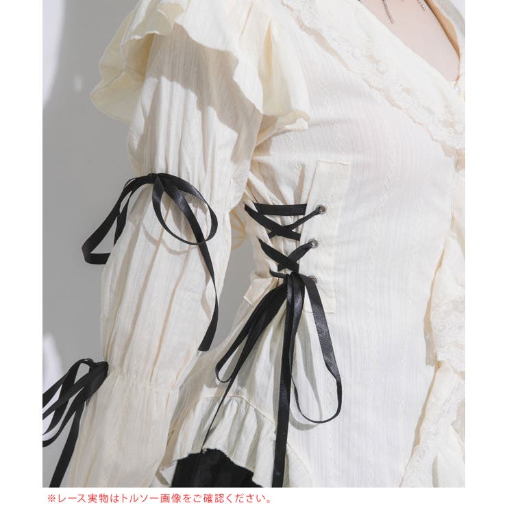 レースアップリボンサブカルフルフリシャツブラウス 韓国 夢展望 | 夢展望 | 詳細画像17 