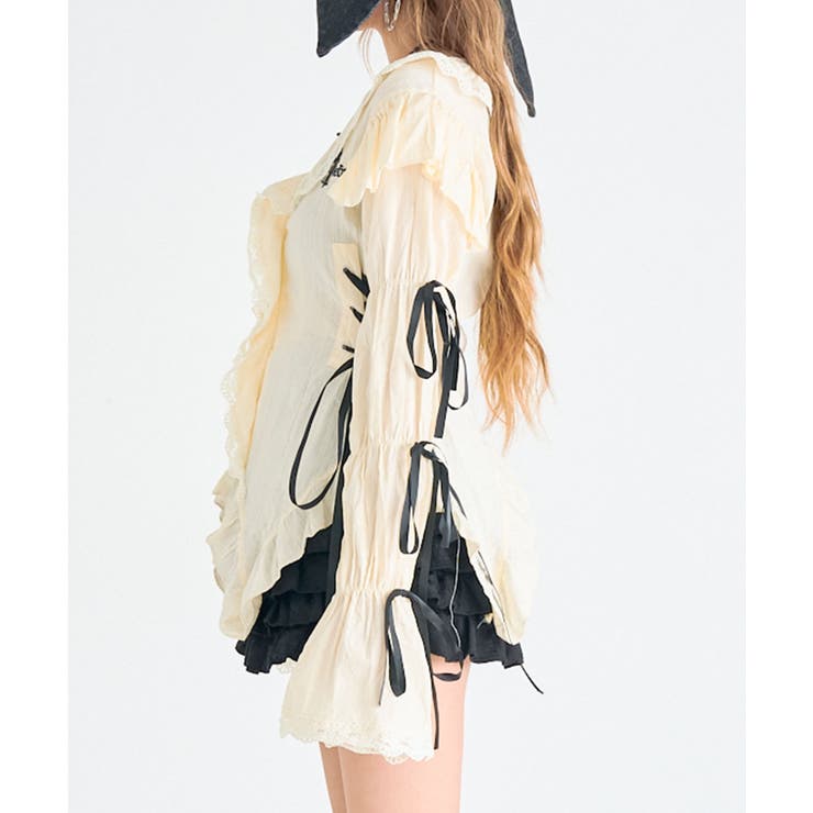 レースアップリボンサブカルフルフリシャツブラウス 韓国 夢展望 | 夢展望 | 詳細画像23 