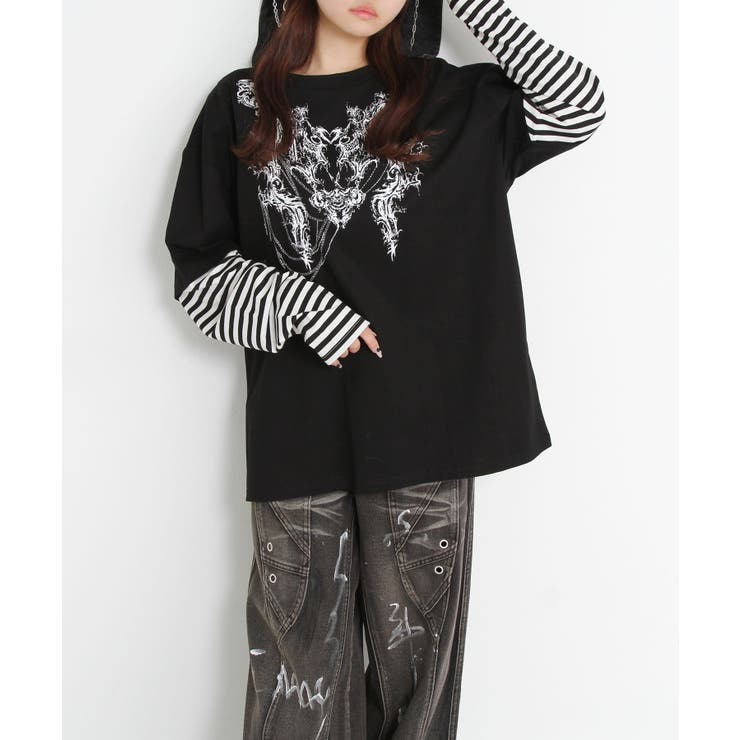 ロゴボーダー長袖レイヤードカットソー 韓国 夢展望 | 夢展望 | 詳細画像5 