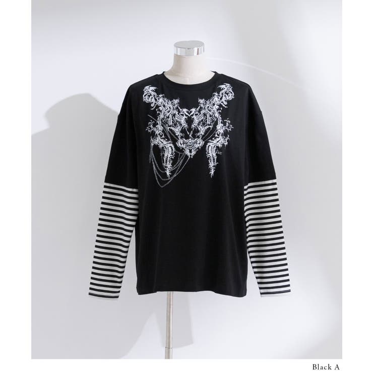 ロゴボーダー長袖レイヤードカットソー 韓国 夢展望 | 夢展望 | 詳細画像10 