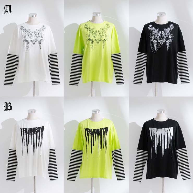 ロゴボーダー長袖レイヤードカットソー 韓国 夢展望 | 夢展望 | 詳細画像2 