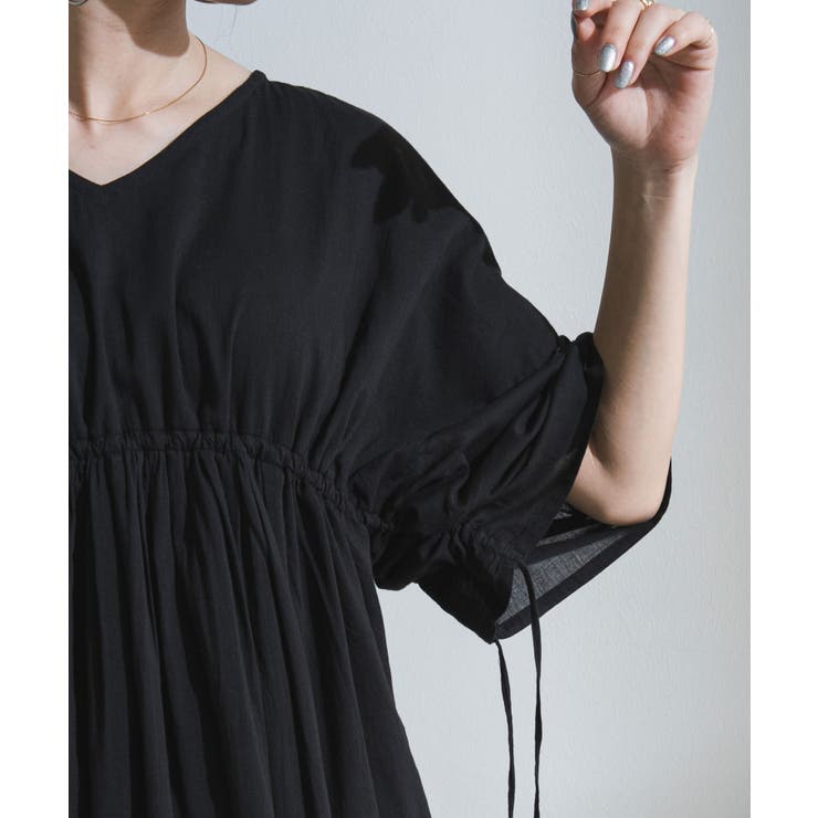 前後2wayドロストシャーリングロングワンピース 韓国 夢展望[品番