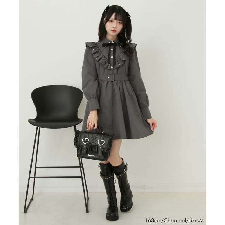 ビジュー襟フリルギャザーシャツワンピース 量産型 地雷系 夢展望 | DearMyLove | 詳細画像9 