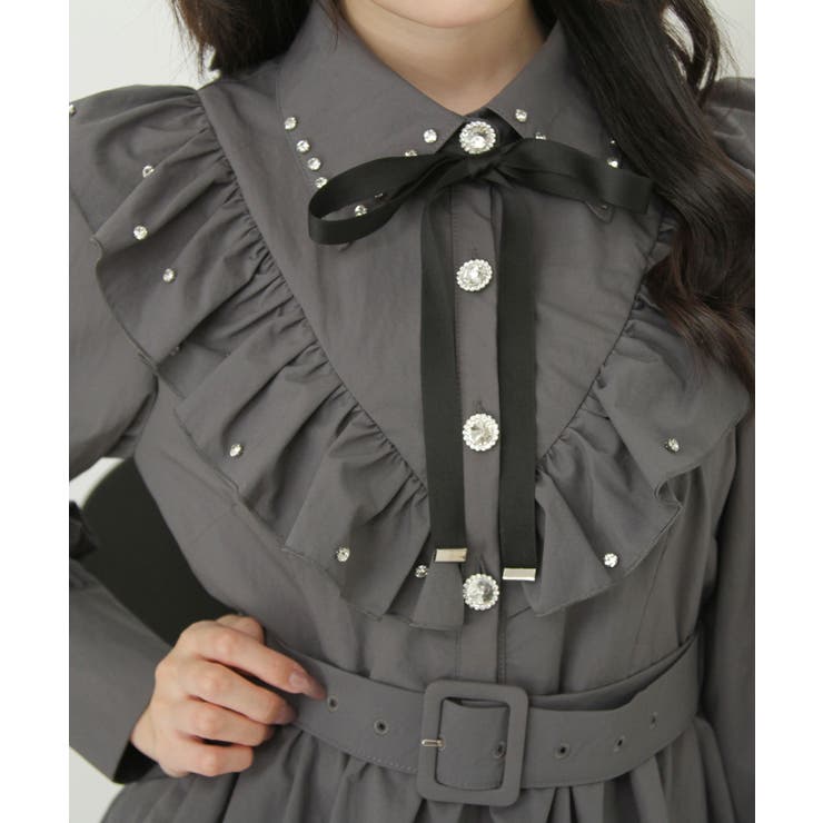 ビジュー襟フリルギャザーシャツワンピース 量産型 地雷系 夢展望 | DearMyLove | 詳細画像12 