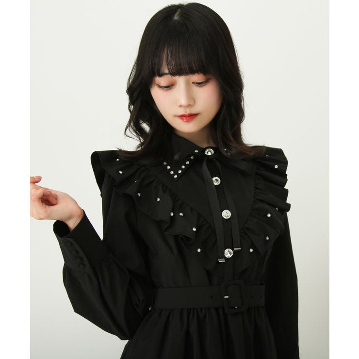 ビジュー襟フリルギャザーシャツワンピース 量産型 地雷系 夢展望 | DearMyLove | 詳細画像19 