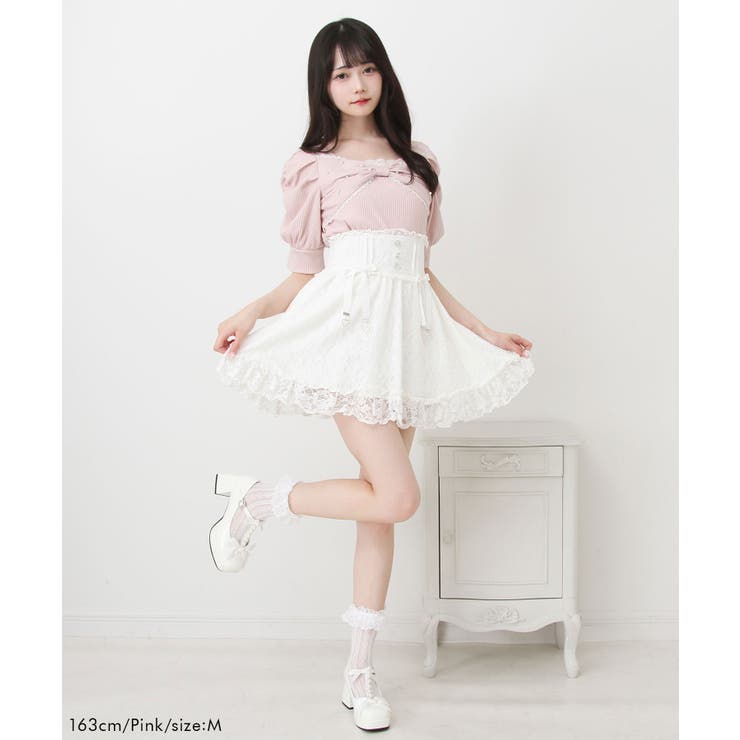 パールリボン リブ トップス 半袖 量産型 地雷系 夢展望 | DearMyLove | 詳細画像8 