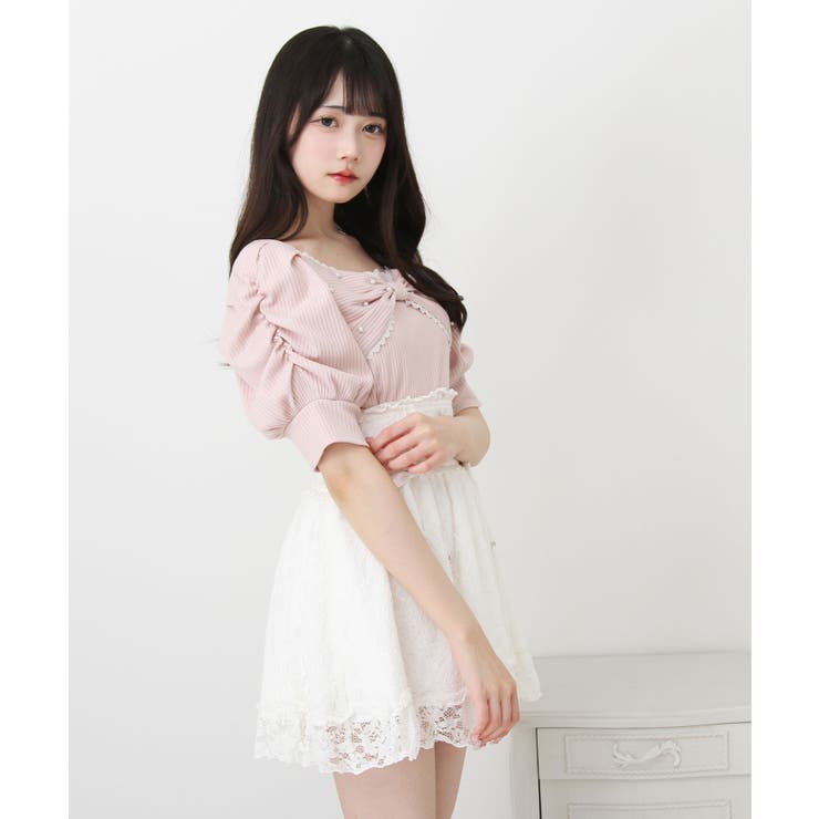 パールリボン リブ トップス 半袖 量産型 地雷系 夢展望 | DearMyLove | 詳細画像11 