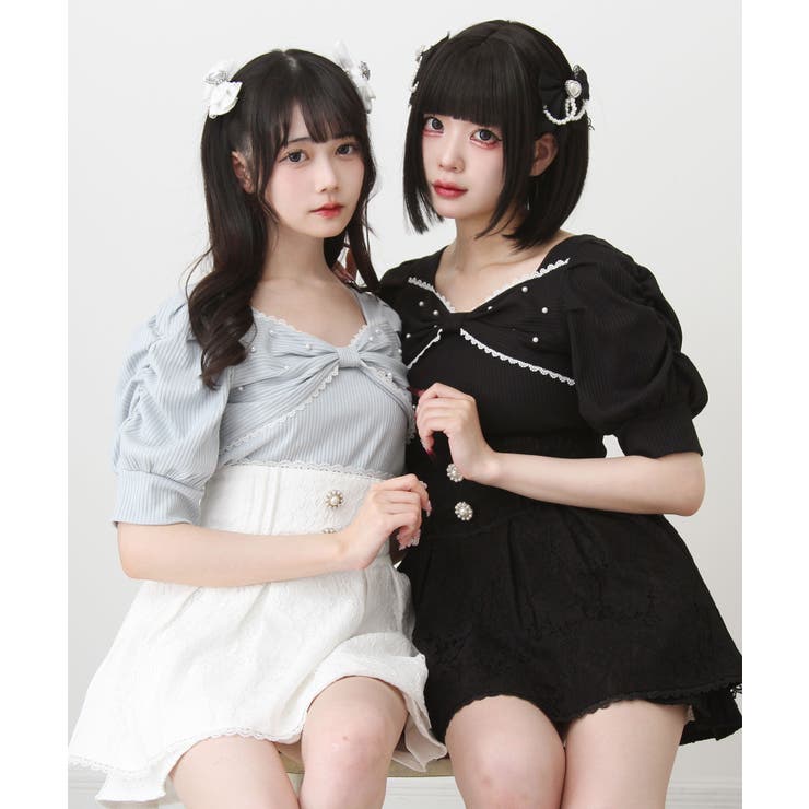 パールリボン リブ トップス 半袖 量産型 地雷系 夢展望 | DearMyLove | 詳細画像20 