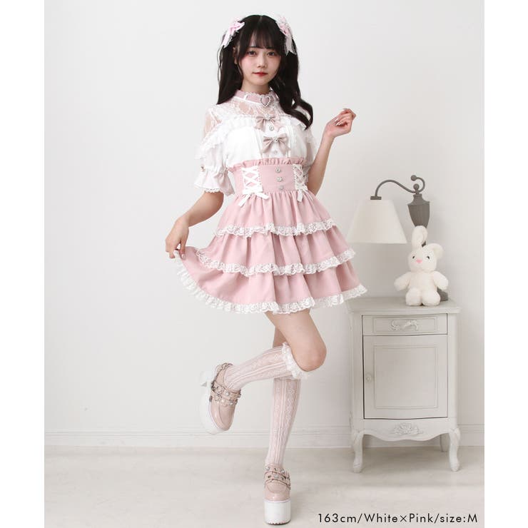 ハートビジューリボンオフショル風レースブラウス 量産型 地雷系 夢展望 | DearMyLove | 詳細画像2 