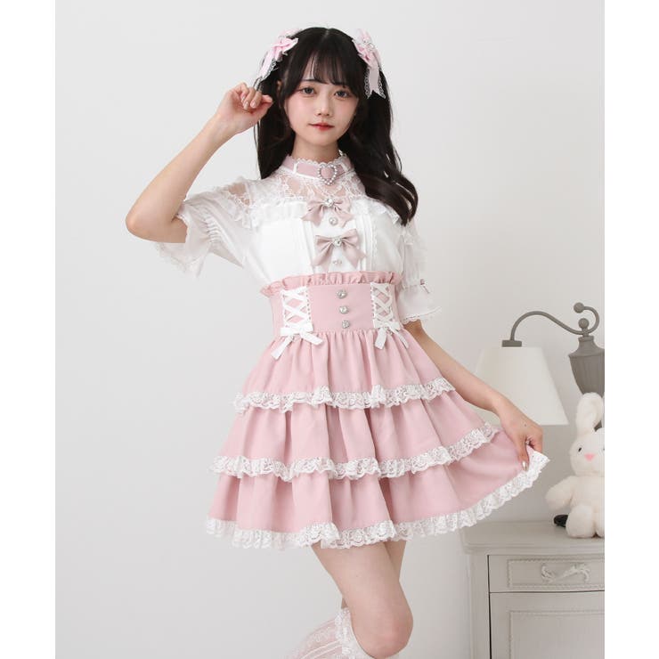 ハートビジューリボンオフショル風レースブラウス 量産型 地雷系 夢展望 | DearMyLove | 詳細画像4 