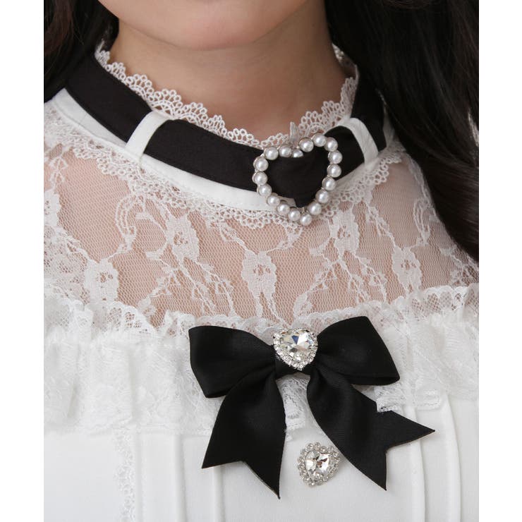 ハートビジューリボンオフショル風レースブラウス 量産型 地雷系 夢展望 | DearMyLove | 詳細画像12 