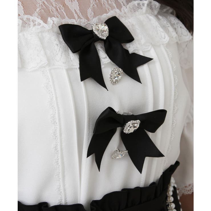 ハートビジューリボンオフショル風レースブラウス 量産型 地雷系 夢展望 | DearMyLove | 詳細画像13 