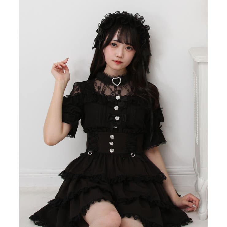 ハートビジューリボンオフショル風レースブラウス 量産型 地雷系 夢展望 | DearMyLove | 詳細画像22 