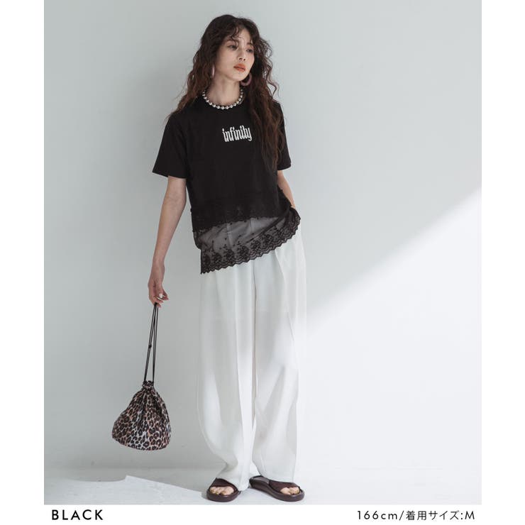 ロゴ刺繍裾レース付きTシャツ 韓国 夢展望 | 夢展望 | 詳細画像8 