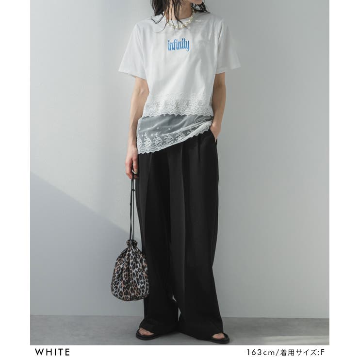 ロゴ刺繍裾レース付きTシャツ 韓国 夢展望 | 夢展望 | 詳細画像13 