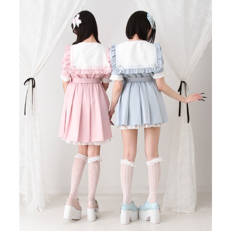 ハートレースリボンセーラーワンピース 量産型 地雷系 夢展望 | DearMyLove | 詳細画像7 