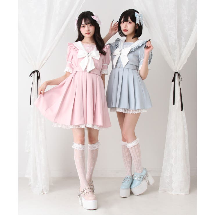 ハートレースリボンセーラーワンピース 量産型 地雷系 夢展望 | DearMyLove | 詳細画像8 