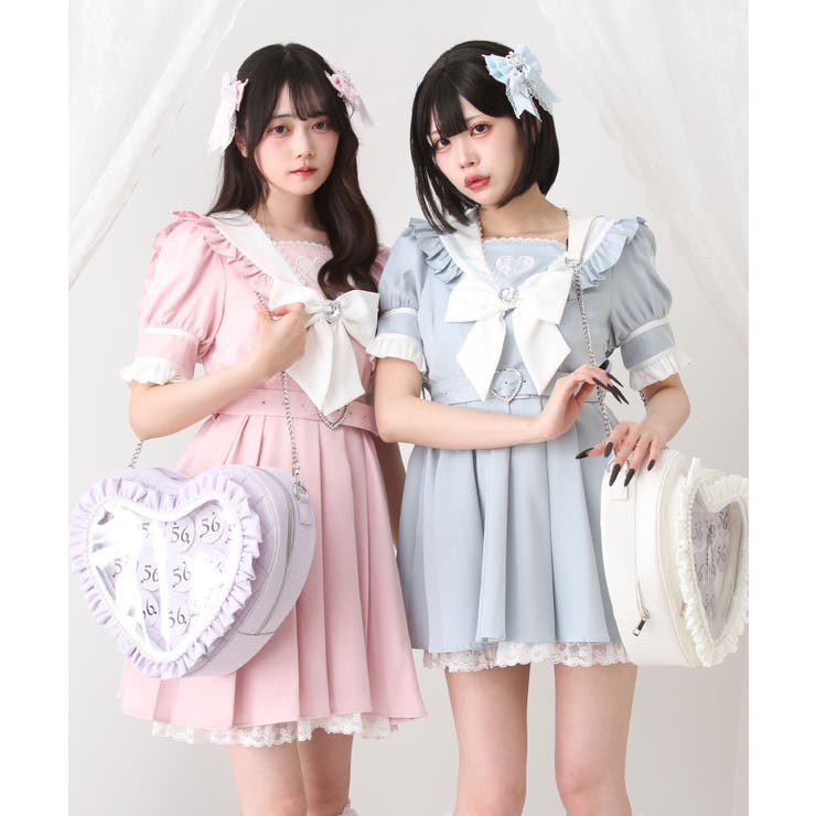 ハートレースリボンセーラーワンピース 量産型 地雷系 夢展望 | DearMyLove | 詳細画像10 