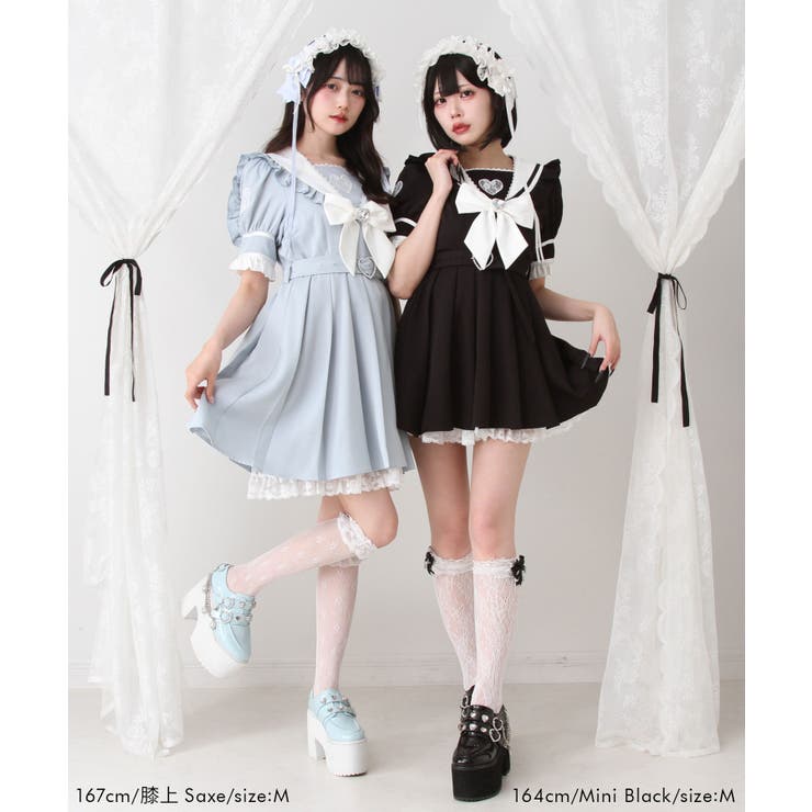 ハートレースリボンセーラーワンピース 量産型 地雷系 夢展望 | DearMyLove | 詳細画像13 