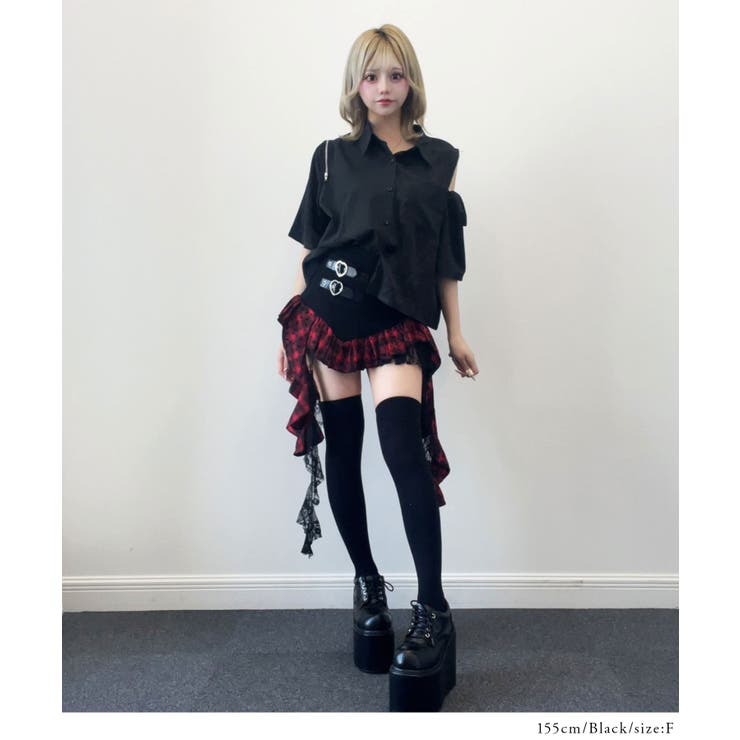 インパクト柄配色肩ジップ開き半袖シャツトップス 韓国 夢展望 | 夢展望 | 詳細画像3 