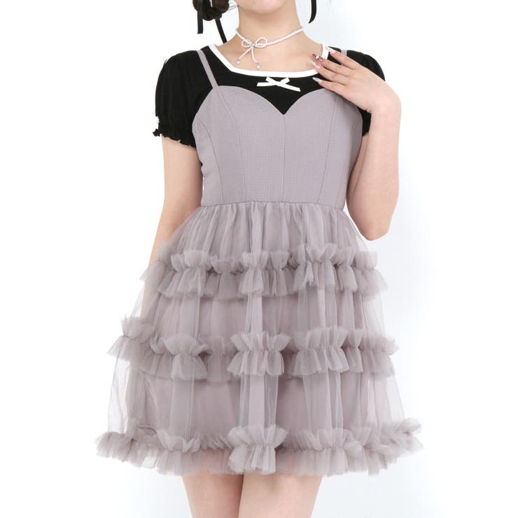 チュールフリルドールティアードチュニックキャミワンピース 量産型