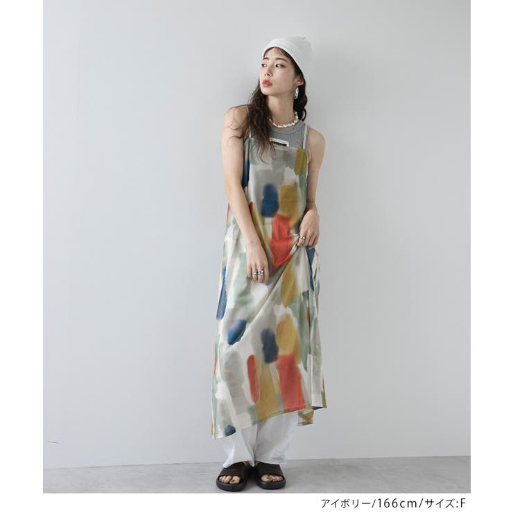 水彩アート総柄シアーキャミワンピース 韓国 夢展望 | 夢展望 | 詳細画像2 