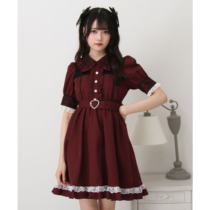 夢展望 キラキラビジューレースフリルワンピ ミニ　ボルドー 量産型 地雷 服 楽天市場】【SALE】 キラキラビジューレース重ねフリル