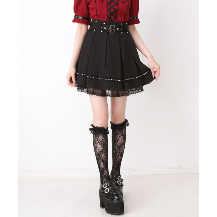 ボックスタッククロスベルトループスタッズレーススカート 量産型 地雷系 夢展望 | DearMyLove | 詳細画像12 