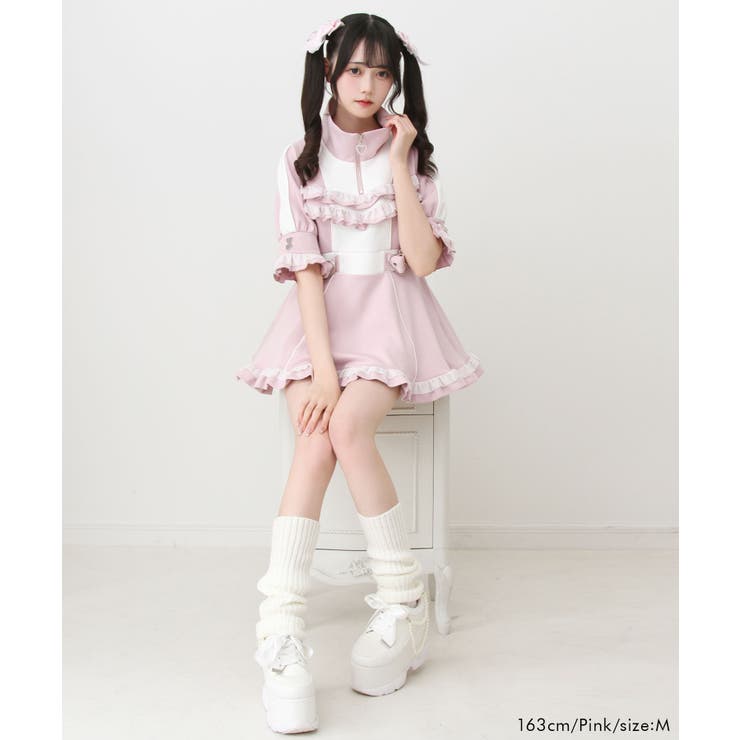 LLサイズDearMyLove フリルたっぷりジャージワンピース 黒ピンク夢展望 フリルたっぷりメイドジャージワンピース 量産型 地雷系 夢展望