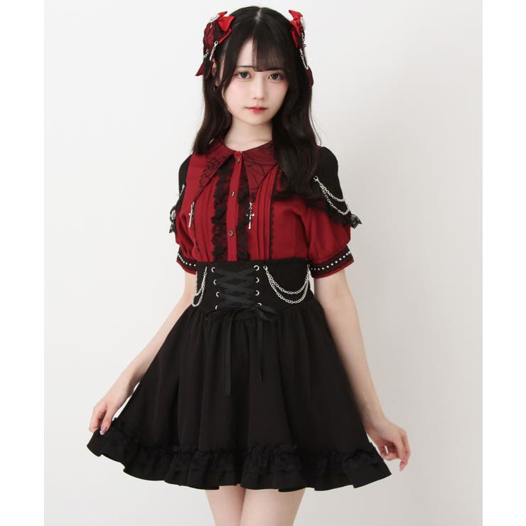 即購可Nodress 十字架アクセサリー付き　半袖　ブラウス　レッド クロスチャームリボンセーラーブラウス - Ank Rouge(アン