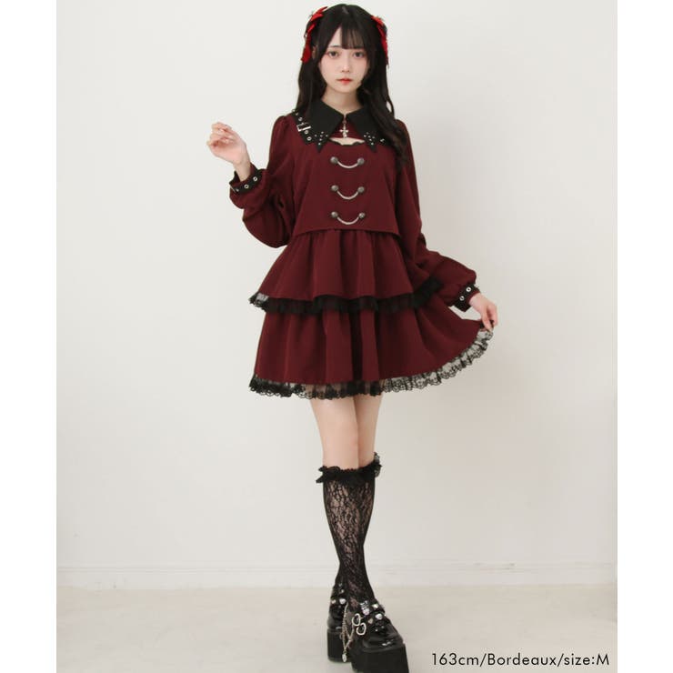 角襟十字架スタッズベルトティアードワンピース 量産型 地雷系 夢展望 | DearMyLove | 詳細画像2