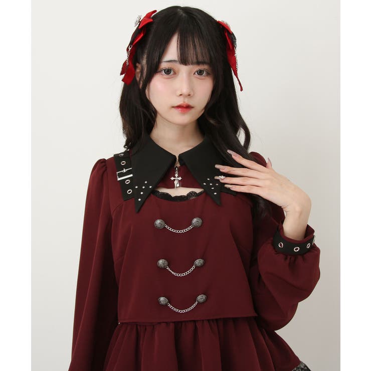 角襟十字架スタッズベルトティアードワンピース 量産型 地雷系 夢展望 | DearMyLove | 詳細画像3