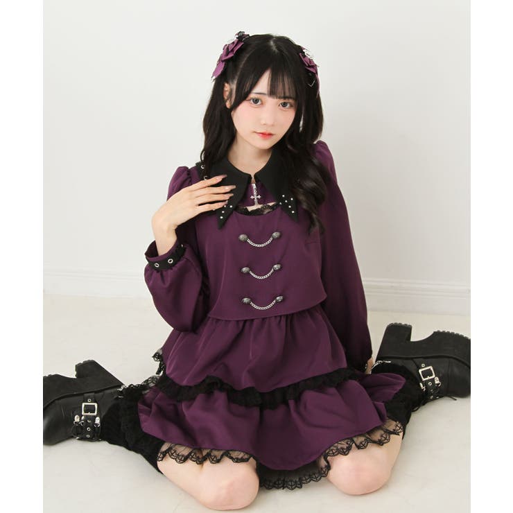 角襟十字架スタッズベルトティアードワンピース 量産型 地雷系 夢展望 | DearMyLove | 詳細画像10