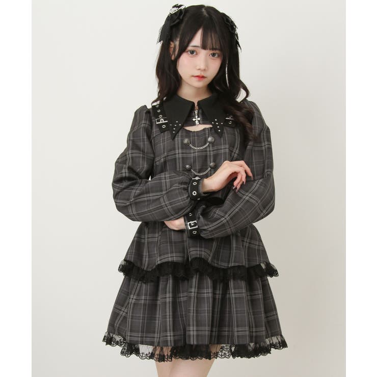 角襟十字架スタッズベルトティアードワンピース 量産型 地雷系 夢展望 | DearMyLove | 詳細画像11