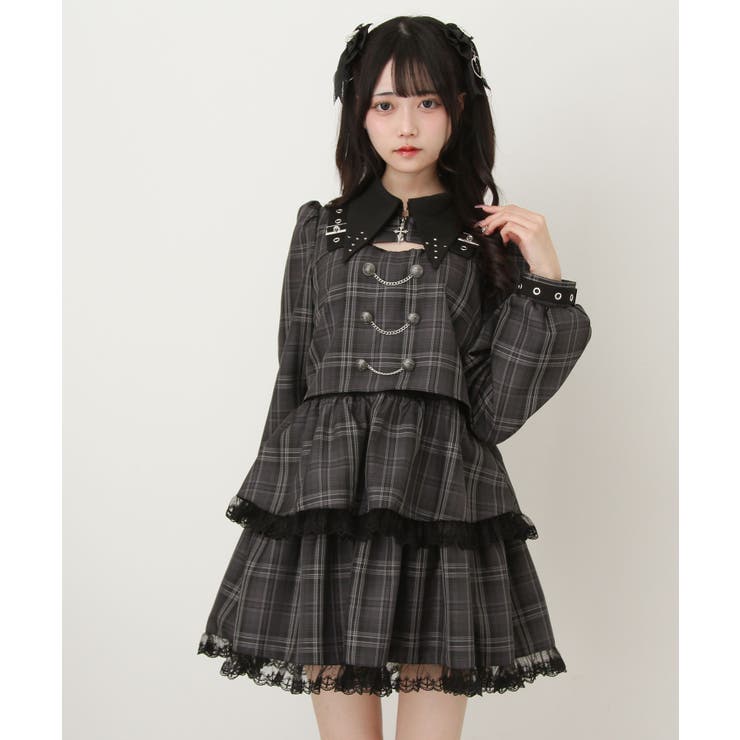 角襟十字架スタッズベルトティアードワンピース 量産型 地雷系 夢展望 | DearMyLove | 詳細画像14