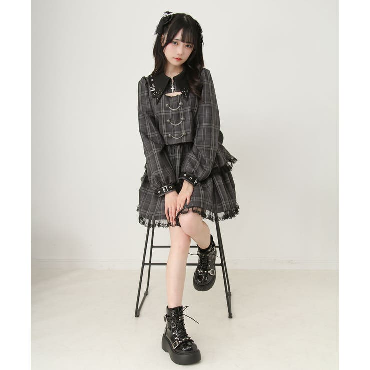 角襟十字架スタッズベルトティアードワンピース 量産型 地雷系 夢展望 | DearMyLove | 詳細画像15