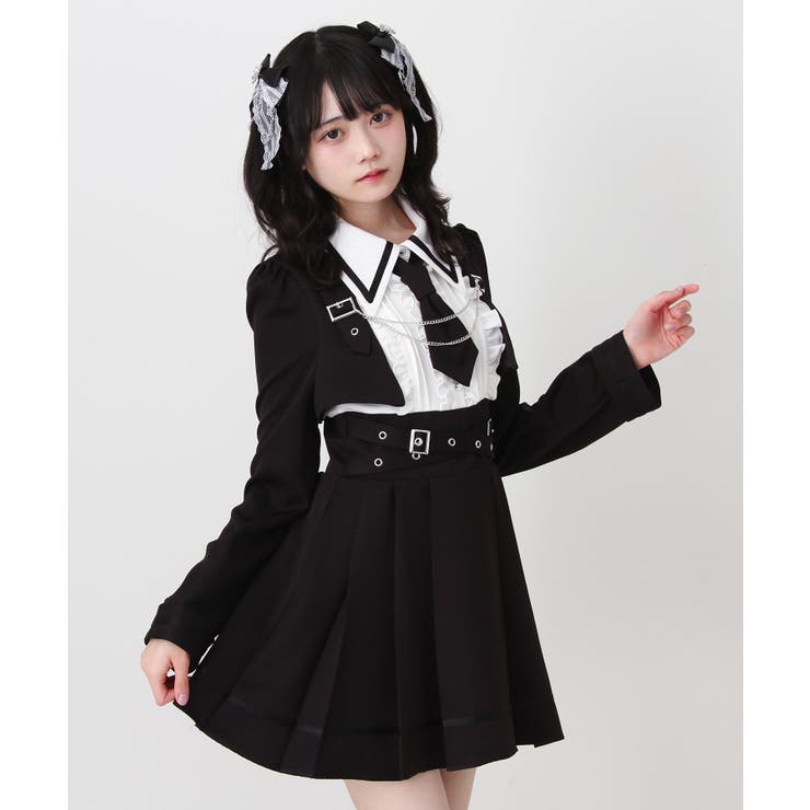 ジャケット風チェーンネクタイベルトプリーツワンピース 量産型 地雷系