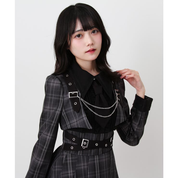 ディアマイラブ ジャケット風チェーンネクタイベルトプリーツ